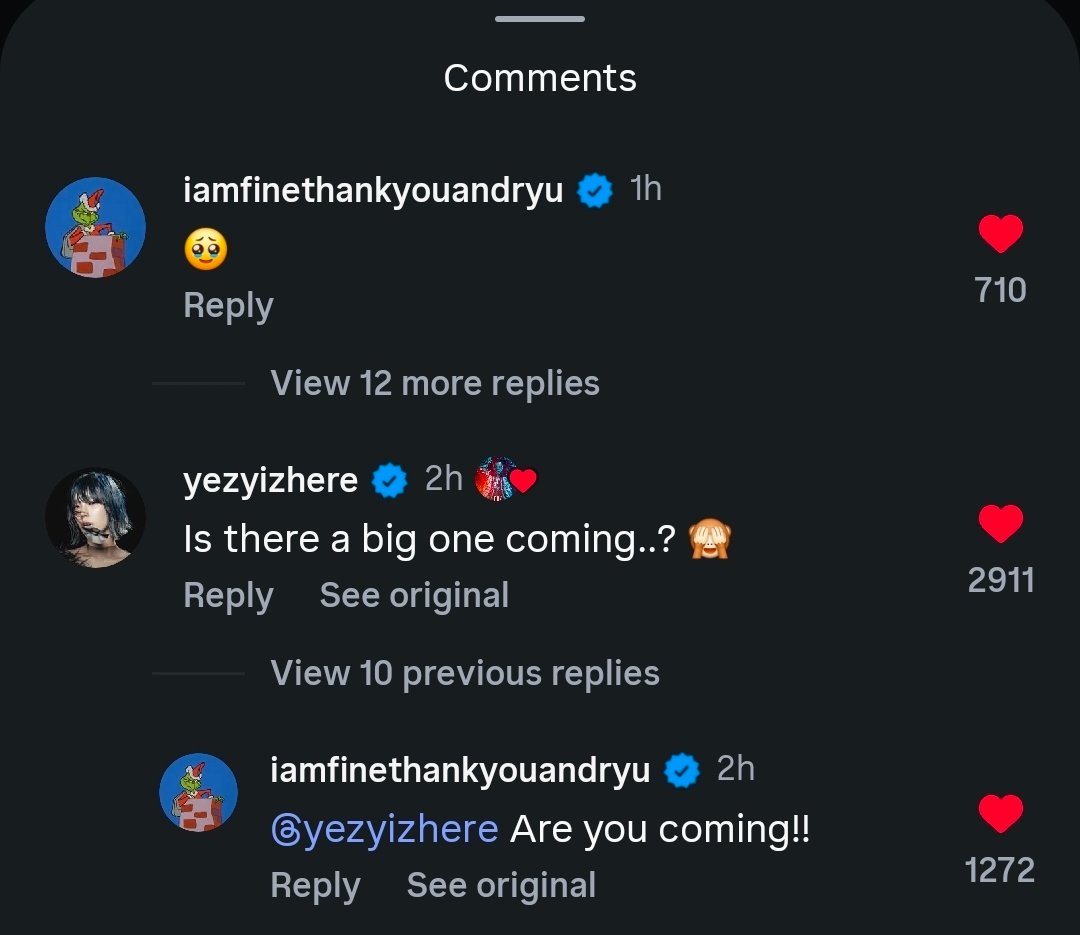 Ryujin can't bear to leave Yeji hanging or have any of her question remain unanswered, even on other people's IG post (JYP PD-nim post here) 😭
True love 💓

🖤 YJ: Is there a big one coming?

🌼 RJ: It's coming!!