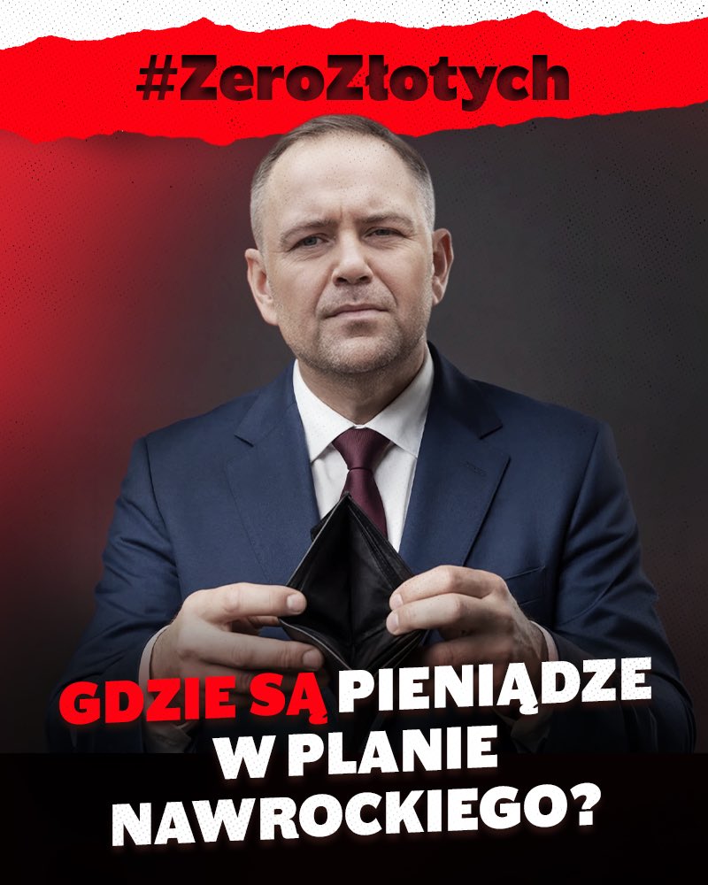 Gdzie są pieniądze w planie Nawrockiego? Odpowiedź na obrazku: #ZeroZłotych.