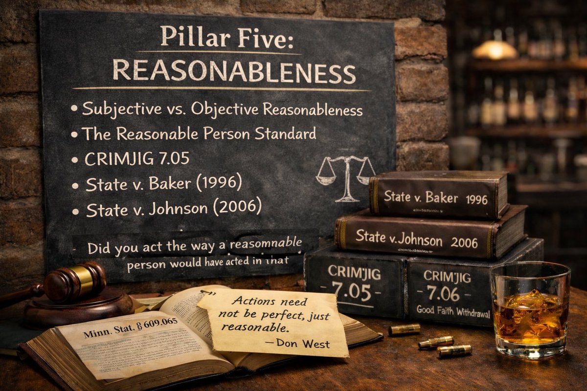 2aLaw's tweet photo. Pillar Five: Reasonableness — The Standard That Decides Everything

Reasonableness is the pillar everyone talks about, but it’s also the one most people misunderstand. If innocence asks who started the conflict, imminence asks whether the threat was about to happen, proportionality asks whether the force matched the threat, and avoidance asks whether safe retreat was available, reasonableness asks the question that ultimately decides the case.

Would a reasonable person have seen the situation the same way you did?

That question sounds simple, but legally it contains two ideas that work together. The first is subjective reasonableness — what you actually believed at the time. Did you genuinely believe you were facing death or great bodily harm? Self-defense law does not require perfect judgment, but it does require that the fear be real.

The second layer is objective reasonableness. This is where the jury comes in. The question becomes whether a reasonable person standing in the same position, seeing what you saw and experiencing the same unfolding moment, would have shared that belief. The law protects genuine human reactions under stress, but it does not allow deadly force based on fear society would consider unreasonable.

There’s an important point here that trial lawyer Don West has explained well. People sometimes believe they must do everything perfectly during a use-of-force event. That’s not the standard. The law does not require perfect judgment in a moment of fear. It requires reasonable judgment. The question is not whether every action was perfect, but whether the actions were reasonable given what was happening in that moment.

Minnesota law reflects that balance directly. Under Minn. Stat. §609.065, deadly force may only be used when necessary to prevent death, great bodily harm, or the commission of a violent felony in one’s abode. Courts interpret that necessity through the lens of reasonable belief. A person must actually believe deadly force was required, and that belief must also be reasonable under the circumstances. Minnesota’s general force statute, Minn. Stat. §609.06, works the same way for ordinary force.

Jurors hear this most clearly through CRIMJIG 7.05, Minnesota’s self-defense instruction. It tells jurors the defendant must have acted with an honest belief that force was necessary to prevent death or great bodily harm, and that the belief must have been reasonable when viewed under the circumstances at the time.

Minnesota appellate courts reinforce this repeatedly. In State v. Baker and State v. Johnson, the courts explain that jurors must evaluate events from the defendant’s perspective at the time the force was used, not from the calm hindsight of a courtroom months later.

This is why reasonableness ties the other pillars together. If you were the aggressor, reasonableness disappears. If the threat was not imminent, reasonableness disappears. If the force used was wildly disproportionate, reasonableness disappears. If safe retreat was clearly available and ignored, reasonableness becomes much harder to defend.

It’s also why prosecutors attack this pillar so aggressively. They slow everything down and dissect every detail — distance, timing, body language, lighting, escape routes. Their job is to make split-second decisions look, in the calm light of a courtroom, like errors a reasonable person wouldn’t have made.

In the end, the jury is not just evaluating what happened. They are evaluating what you believed was happening, what you saw, what you perceived, what you thought was about to occur.

And that leads to the quiet question at the center of every self-defense case:

Did you act the way a reasonable person would have acted in that moment, or did your fear go beyond what the law considers reasonable?

That answer often decides everything.