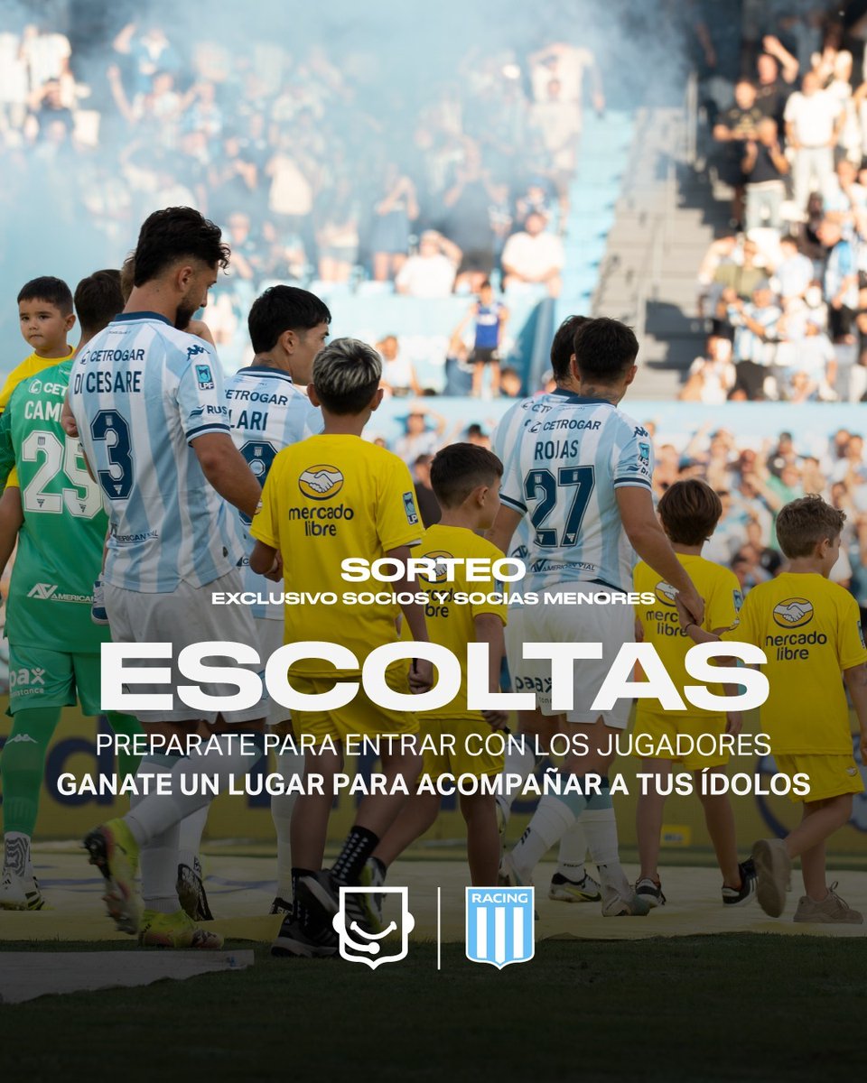 ✨🏟️ Este lunes los socios y socias menores de 6 a 11 años van a poder acompañar a los jugadores en el encuentro ante A. A. Estudiantes de Río Cuarto.

¿Cómo pueden participar?
✅ Indicá nombre y últimos 3 números de socio
✅ Cuota Febrero 2026
✅ RT
