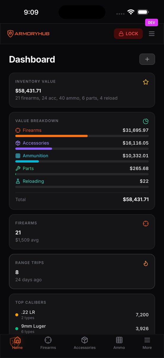ArmoryHub's tweet photo. Your collection deserves better.

ArmoryHub — the encrypted collection manager built for serious owners. Free to start. No ads. Ever.

What you can track:

  • Firearms with photos, specs & serial numbers
  • Ammunition with auto-deduction & stock alerts
  • Accessories and Parts with firearm assignment via "builder"
  • NFA items with Form 1 & 4 & wait times
  • Reloading components & recipes - reloaded ammo added to you ammo inventory
  • Purchase history & current values

Built for range days:

  • Log sessions with multiple firearms
  • Track multiple firearms and ammo types per session
  • DOPE book for precision data
  • Automatic ammo deduction from inventory
  • Rounds fired tracking per firearm

Your data, your eyes only.

AES-256 encryption before it leaves your device. We store encrypted blobs — we literally cannot see your data.

No third-party analytics. No tracking. No ads.

Works on iPhone, iPad, Android Phones & Tablets, Mac, Windows, Linux & any browser.

Start free with 3 firearms, 3 accessories & 3 ammo types.

Upgrade to Pro for unlimited everything and all features.

  Try it now → https://t.co/ws9BTe4v1D