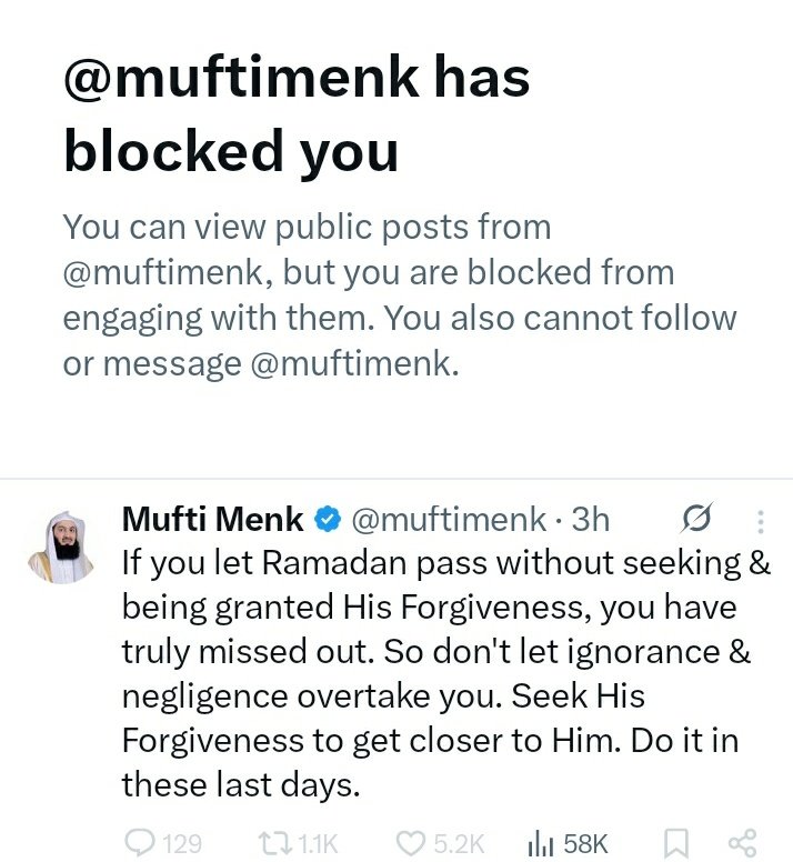 Sk959527's tweet photo. A true momin stands for the truth even if it costs him his life. A yes man specialist blocks anyone who points out his AC is paid for by his silence. Keep seeking that forgiveness for your cowardice, you're going to need a lot of it 🤲
 @muftimenk 

#Iran https://t.co/2GTvL6YW5L