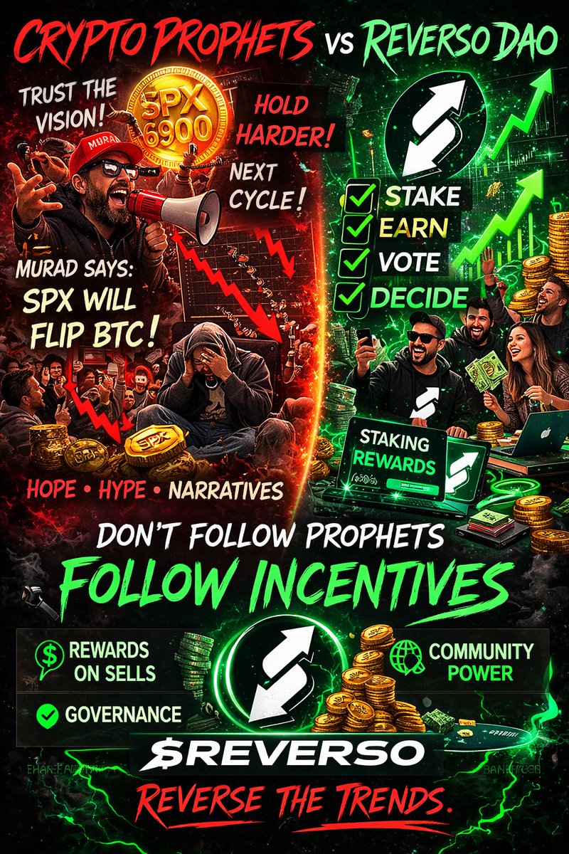 SPX holders waiting for the next prophecy.

REVERSO stakers collecting rewards.

Faith vs incentives.

🔄 Reverse the trends.

$REVERSO

<a href="/MustStopMurad/">Murad 💹🧲</a> #SPX6900 #SPX