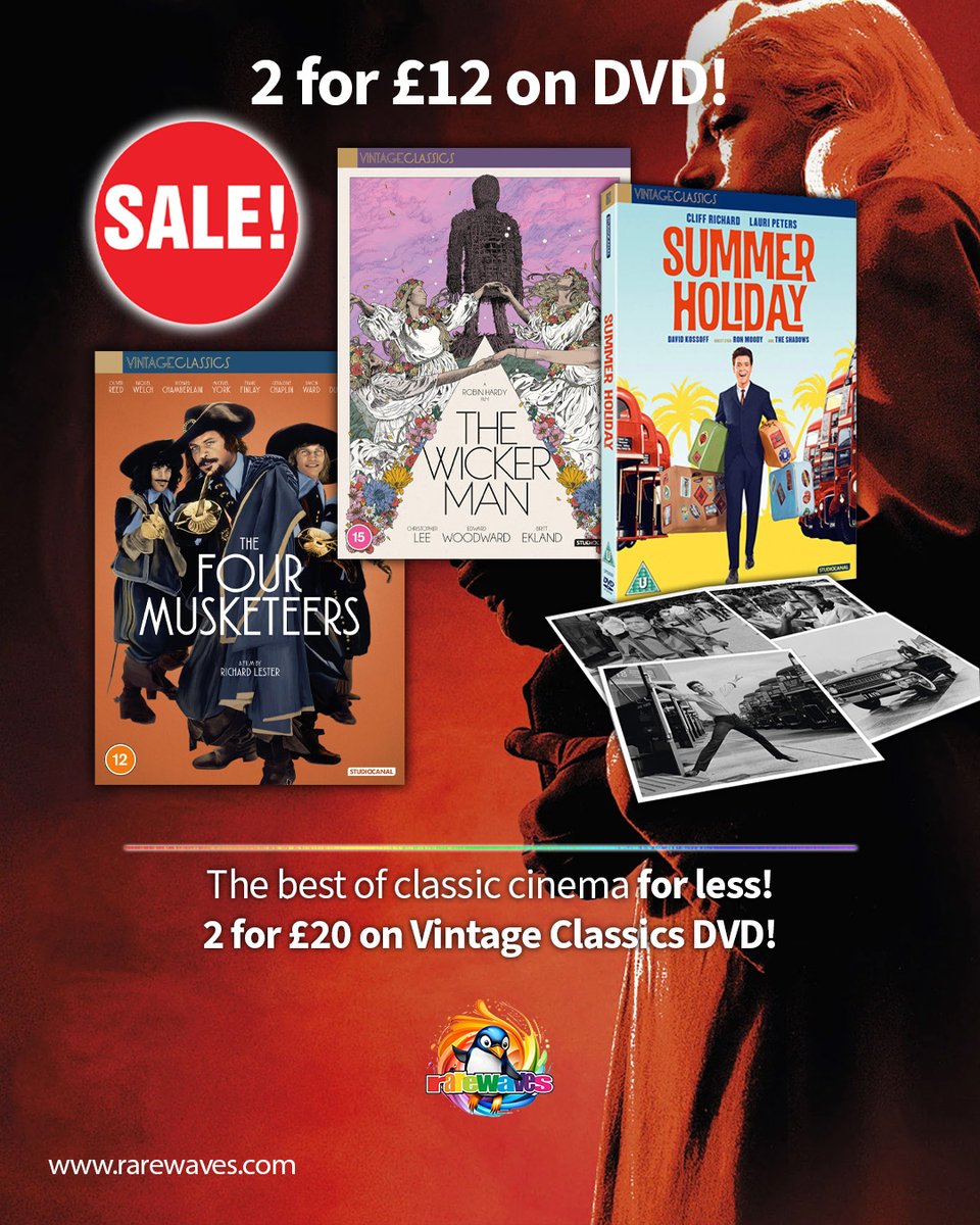 RarewavesCom's tweet image. 2 FOR £12 ⭐️ rarewaves.com/vintage-classi… 🤑

SAVE on the very best of classic cinema with VINTAGE CLASSICS X RAREWAVES 🤩

The greatest film from across the globe including FRIEDA THE WICKER MAN and IN A YEAR OF 13 MOONS 🌕🌑

#VintageClassics #Sale #SaveMoney #Discounts #Deals