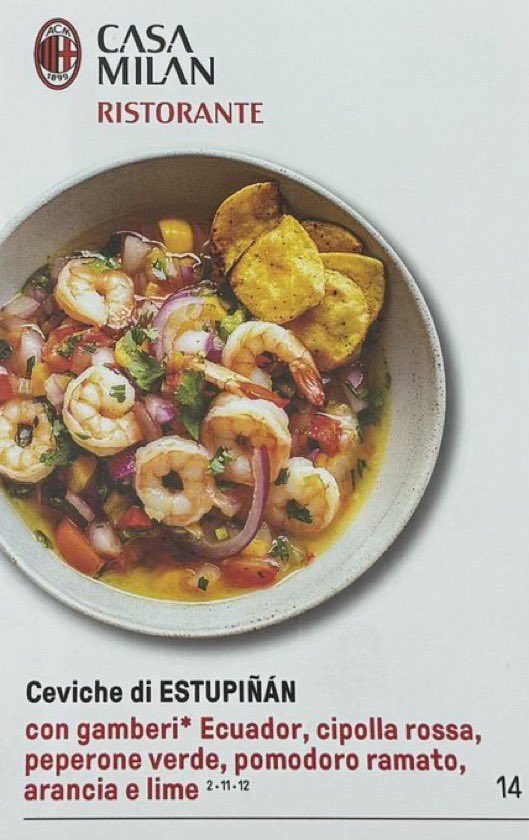 EcuadorHeroes's tweet photo. 🇮🇹 AC Milan’s Official Restaurant is now offering “Estupiñan’s Ceviche” in the menu! 🇪🇨🤩

[Photo by @MichaelCuomo7] https://t.co/U43Ld08LiY