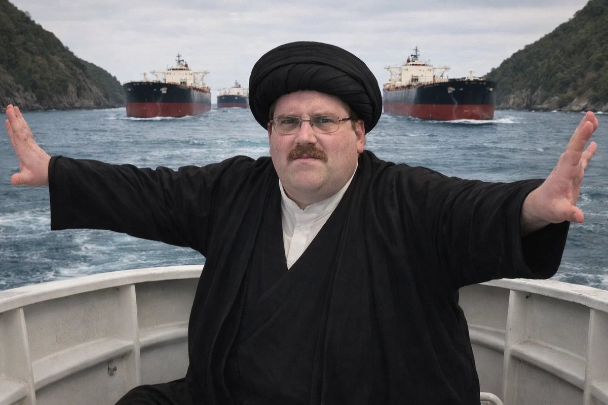 BREAKING

Rāyān Vinklapor, Head of Iranian State Media, is alive and blocking the Strait of Hormuz all by himself