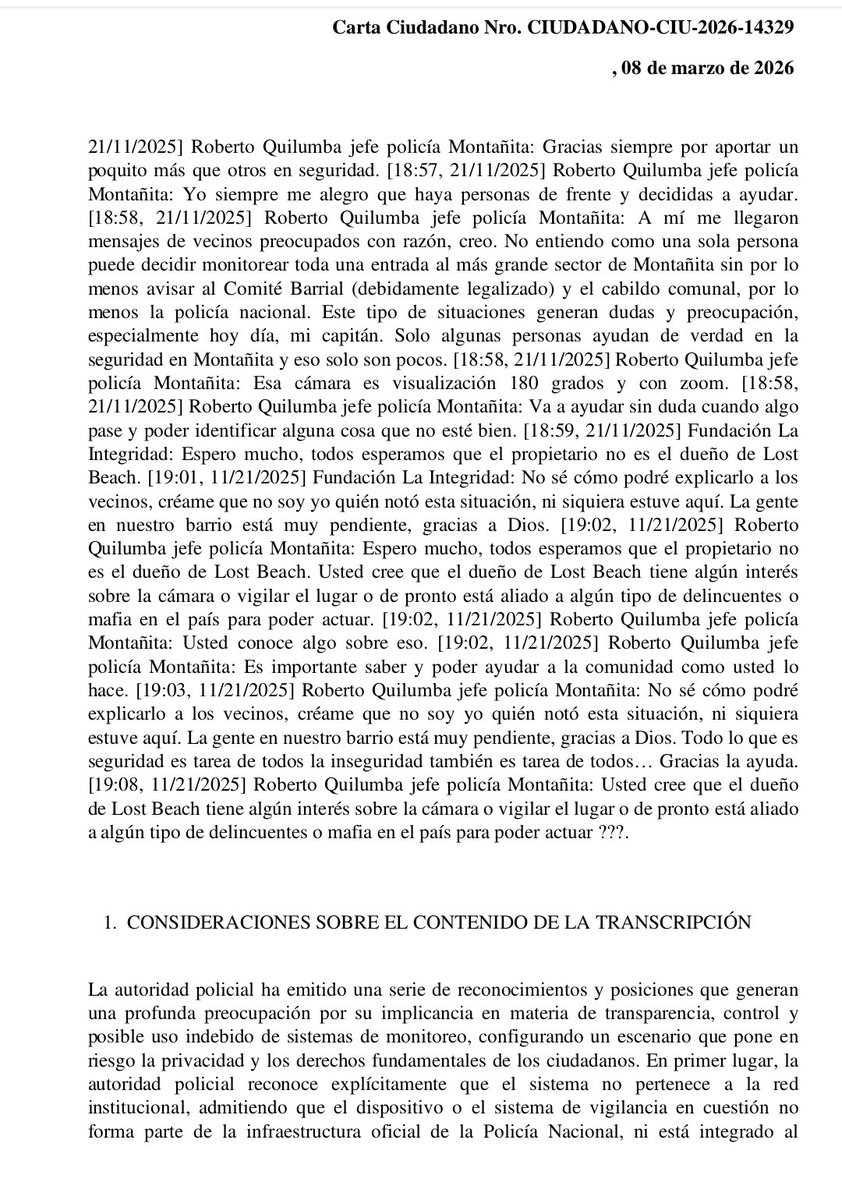 mejoresdiasEC's tweet photo. Adivina, adivinador... 

Quien, desde HOY, es el nuevo jefe del CIRCUITO POLICIAL DE MONTAÑITA? 

Siiiiiii, correcto - el mismo, denunciado por mi por presunta omisión y encubrimiento de la instalación y permanencia de la cámara de seguridad del dueño de Lost y Hotel Dharma en plena entrada de mi barrio, un día después del ASESINATO de mi compañero de la lucha anticorrupción @pezo_eddie - capitán Roberto Quilumba. 

Adivina, adivinador... donde duerme y come capitán Quilumba, quien durante meses falsamente se presentaba como jefe del circuito #Montañita aunque el jefe REAL hasta HOY, era el digno agente de @PoliciaEcuador, Mayor Álvarez? 

Siiiiiii, correcto! En Hotel Dharma Beach - todo gratis, todo incluido y TODO BIEN - personalmente expuse esta turbia situación ante los supervisores del capitán Quilumba, con el al lado orgullosamente afirmando lo manifestado por mi con un comentario adicional: "no es ilegal que yo uso las instalaciones de hotel Dharma" y .... no pasa nada. 

Desde hoy la seguridad de los moradores de Montañita está en las manos del mismo "defensor" del sr Kami Tadayon. 

Como bien decía nuestro querido #RobinsonDelPezo... 
"mejor llevesenos, Papito Lindo"... 🙄 - METAFÓRICAMENTE HABLANDO! 

Mejor me voy YO.

#CiaoMontañita #Inseguridad
#Sicariato #JusticiaParaRobinson