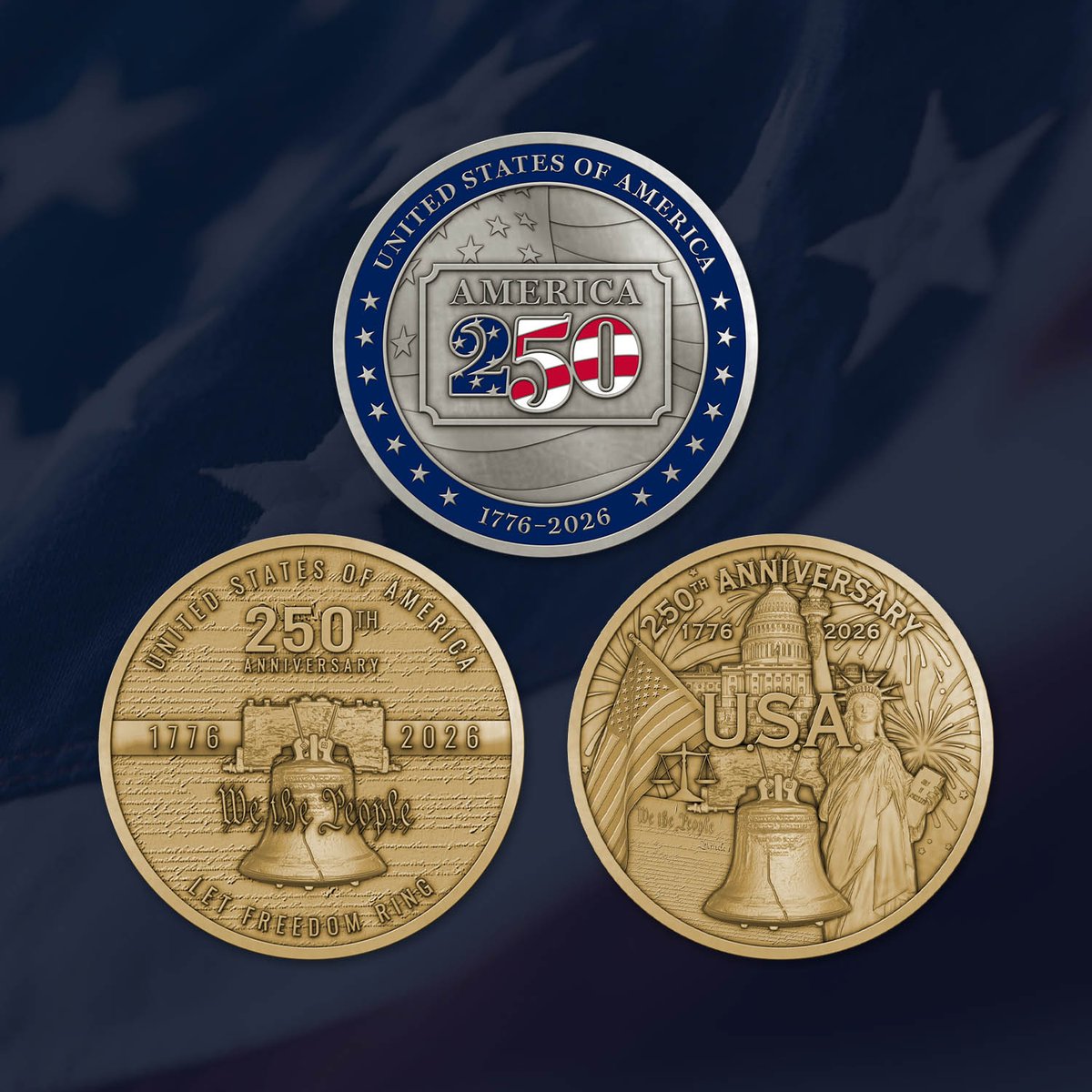 There is still time before July 4th to create your own America 250 coins! Use one of our stock designs on the front and customize the back with your logo. It is that easy!

Get started today.
medalcraft.com/request-quote

#medalcraftmint #mmi #theamericanwaytomint #america250