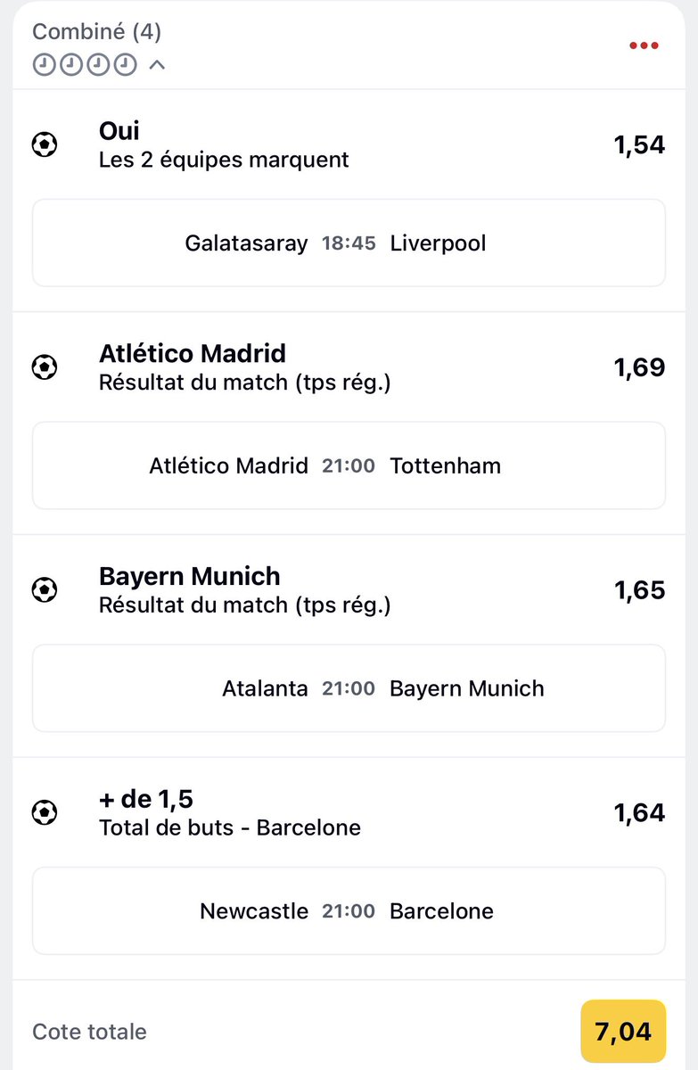 #𝗖𝗢𝗧𝗘_𝗗𝗘_𝗦𝗔𝗡𝗚𝗟𝗜𝗘𝗥 ⚽️

@𝟳,𝟬𝟰💥

⌚️𝟭𝟴:𝟰𝟱
📊 𝟬,𝟱% 𝗱𝗲 𝗺𝗶𝘀𝗲𝘀 

❤️ 𝘀𝗶 𝘁𝘂 𝘀𝘂𝗶𝘀

#TeamParieur