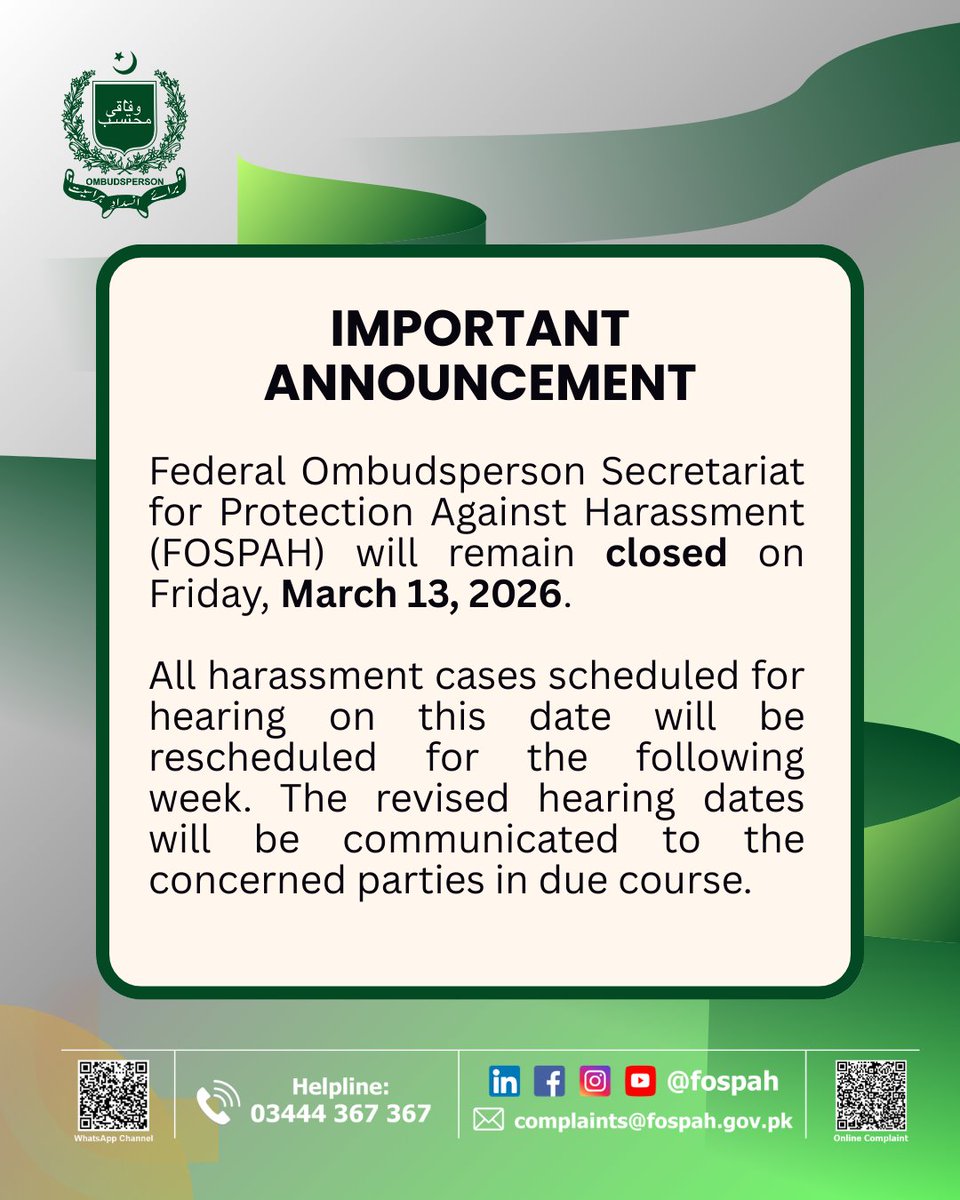 Federal Ombudsperson-Protection Against Harassment tweet media