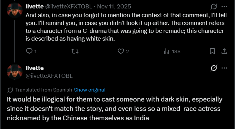 weiruolais's tweet photo. Since we're on the topic of racism, it's time for cdrama twt to stop being hypocritical and start calling out #XiaoZhan for the racism he's shown over the years. This guy has gotten away with everything. 

Mind you, Xiao Zhan's fans said he went on a rant against Lina because she was cast to portray a character originally lighter, and she had a darker skin tone. Yes, that made him attack her.