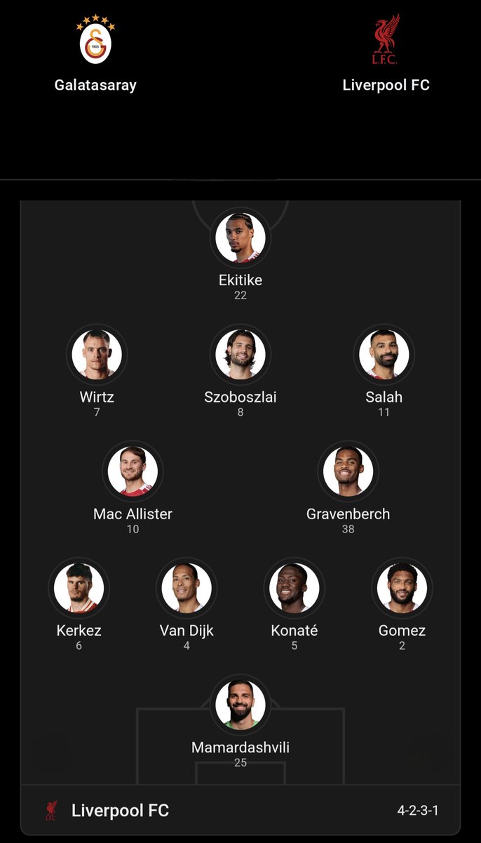 NinetyPlus99's tweet photo. 🚨 LIVERPOOL LINEUP CONFIRMED! 🔴🦁🇹🇷
​Arne Slot has named his starting XI for tonight’s crucial clash against Galatasaray!. With major Champions League financial stakes on the line, can this team secure the win? 👇
​#LFC #LiverpoolFC #Galatasaray #UCL  #MatchDay #Championsleague https://t.co/Wna7Cq5BcA
