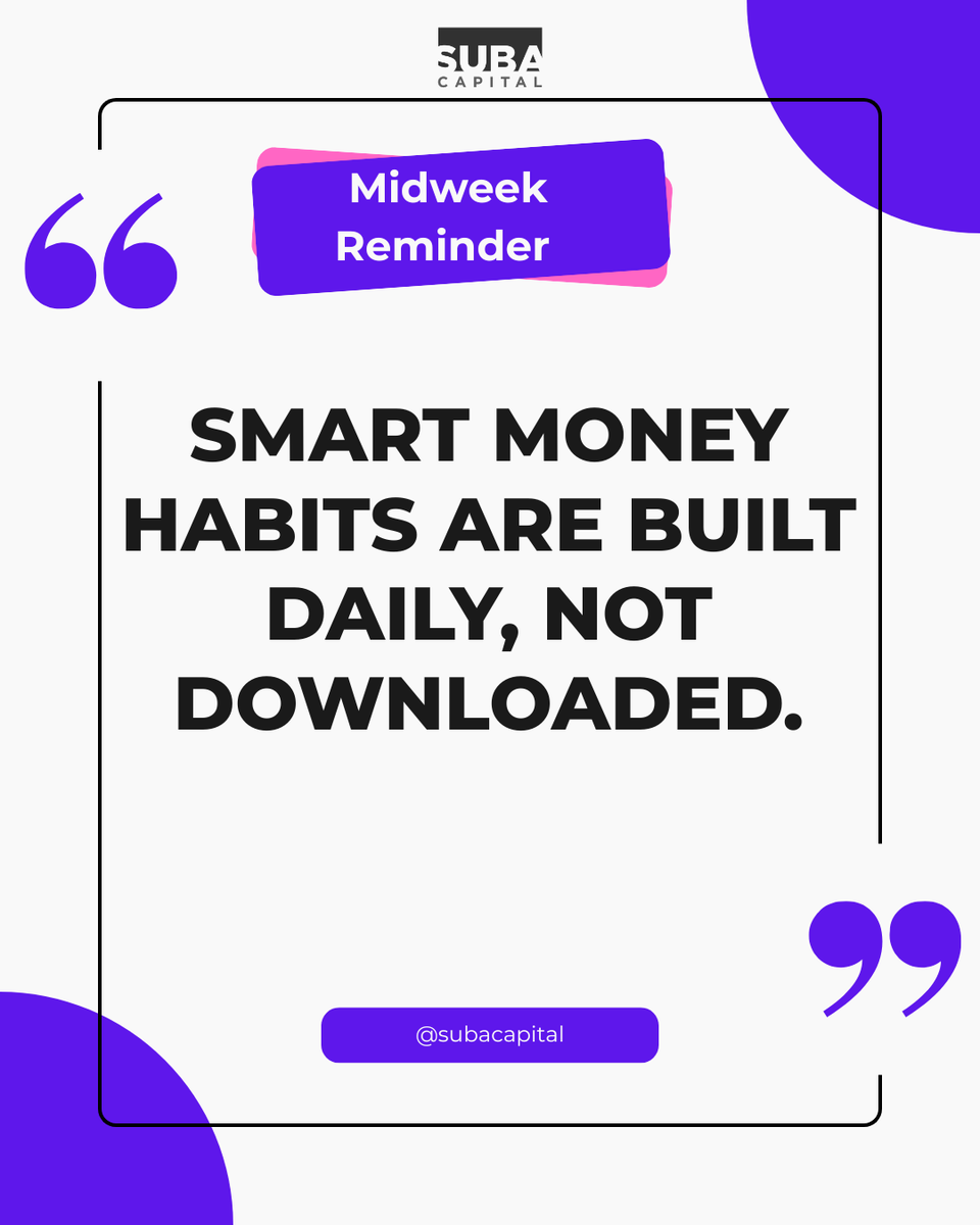 SUBACapital's tweet image. Midweek Reflection
Apps can track your spending and automate savings, but discipline still comes from the small choices we make every day.

Pause today and check in on your habits not just your balance.

#MidweekReflection #MoneyMindset #DigitalFinance