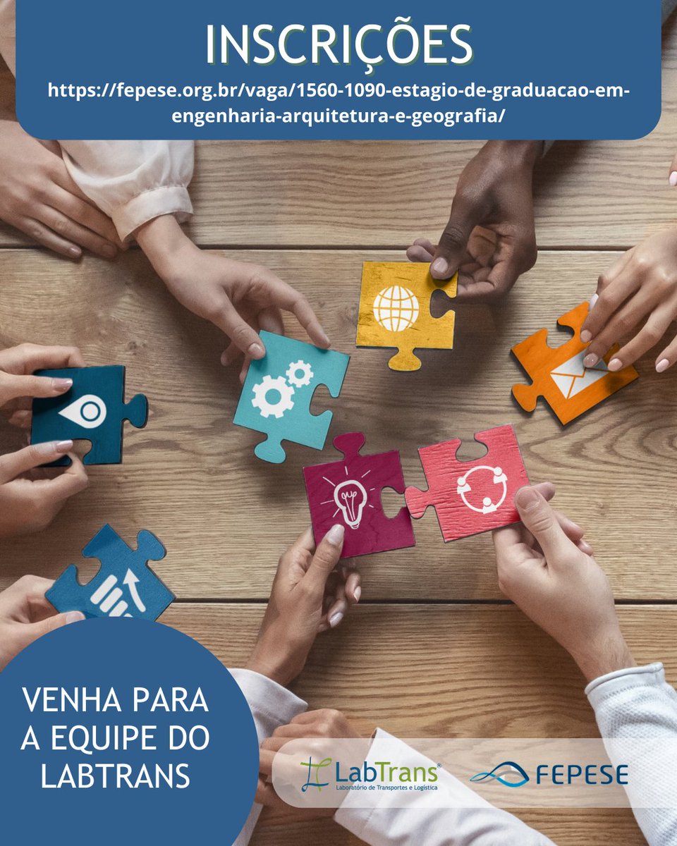 Se você é estudante de Engenharia, Arquitetura ou Geografia e quer desenvolver suas habilidades em projetos técnicos e análise de dados, essa pode ser a sua chance de fazer parte da equipe do LabTrans!

📚 Atividades da vaga:
• Apoio no levantamento e organização de dados
•