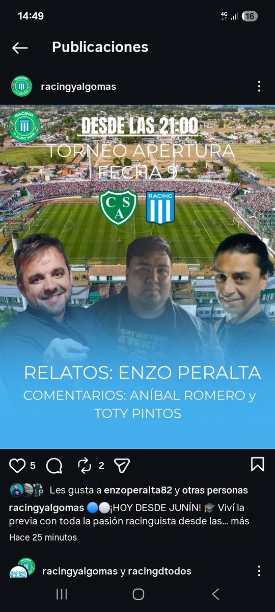 AnibalRom's tweet photo. 👇⚽️🏟🇪🇪🎤🎧📻▶️ @CASarmientoOf vs @RacingClub  x https://t.co/mRuq9WcjYW y en @RACINGyalgomas en Youtube https://t.co/EgMPshvH5k
