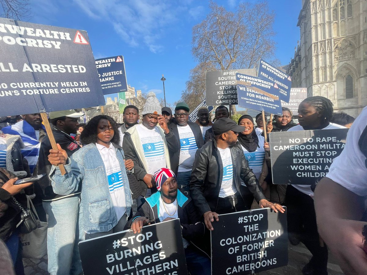 Mobikingmedia's tweet photo. Thank u to everyone who showed up to represent SCNC at 2026 Commonwealth Day protest in London. Our people are still annihilated by Biya's evil regime &amp; we need to keep speaking out .✊💙❤️‍🔥
#SCNC #Southerncameroons #Paulbiya https://t.co/BVxxMhZBI1
