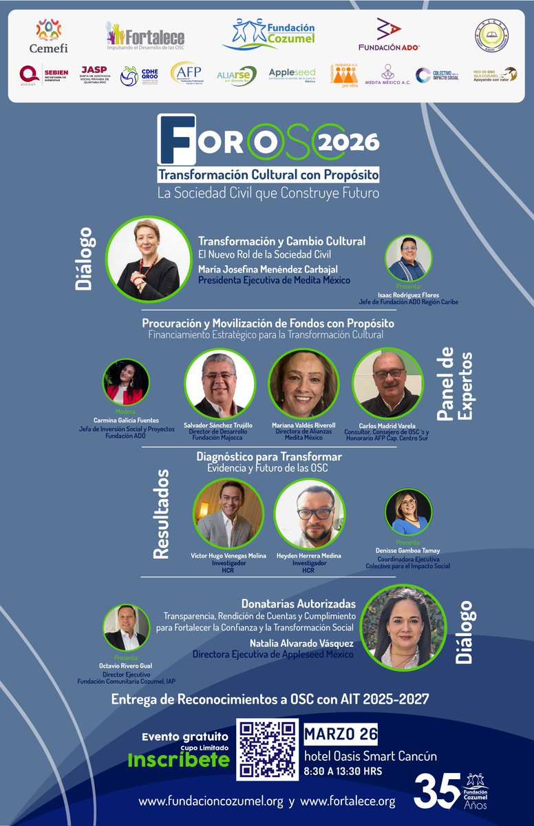FortaleceOSC's tweet photo. ATENCIÓN #OSC de #QuintanaRoo
Te presentamos el cartel oficial del Foro OSC 2026 "Transformación Cultural con propósito: La Sociedad Civil que construye Futuro" Descarga el Programa General e inscríbete en nuestro sitio web: https://t.co/sstkboiHqc #Inscríbete https://t.co/MtV2U6JGMk