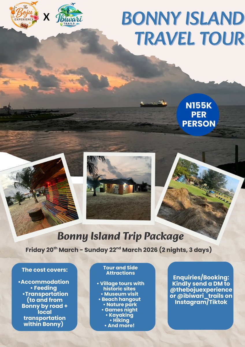 bojubaby's tweet photo. Hosting a trip to Bonny next week 🔥😍
It’s going to be so fun and interesting
HMU if you’re interested, also it’s a public holiday weekend
#phtwittercommunity #riversstate https://t.co/GOWAUqwQYv