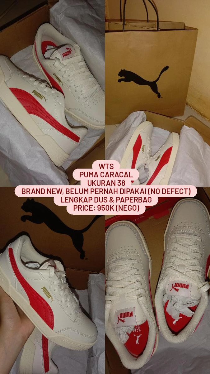 ꒰ rt &amp; likes are appreciate! ꒱
ⵌ wts — want to sell 🛒

ꗃ — puma caracal new [950k]

🖇️ siap kirim!
➜ exc admin
➜ dom depok, ina
➜ incl box &amp; paperbag

⛔ not for sensitive buyers, hnr &amp; time waster.

t. wts puma caracal new