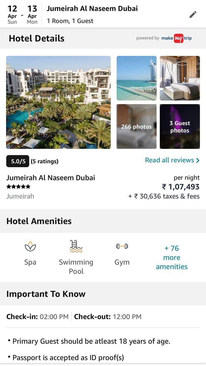 Jumeirah Al Naseem Dubai per day rent dropped to 10000 from 100000.