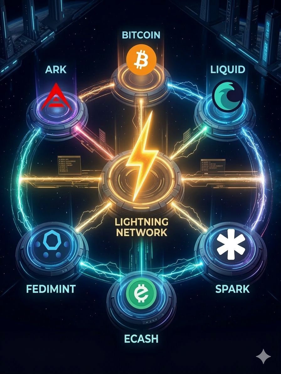 #LightningNetwork se está convirtiendo en el epicentro del ecosistema #Bitcoin.

Claramente está cogiendo el rol de "estándar de comunicación" entre las distintas capas.

Bitcoin L1, Liquid, Ark, Spark, e-cash, etc. hablan el mismo idioma, se llama Lightning.
