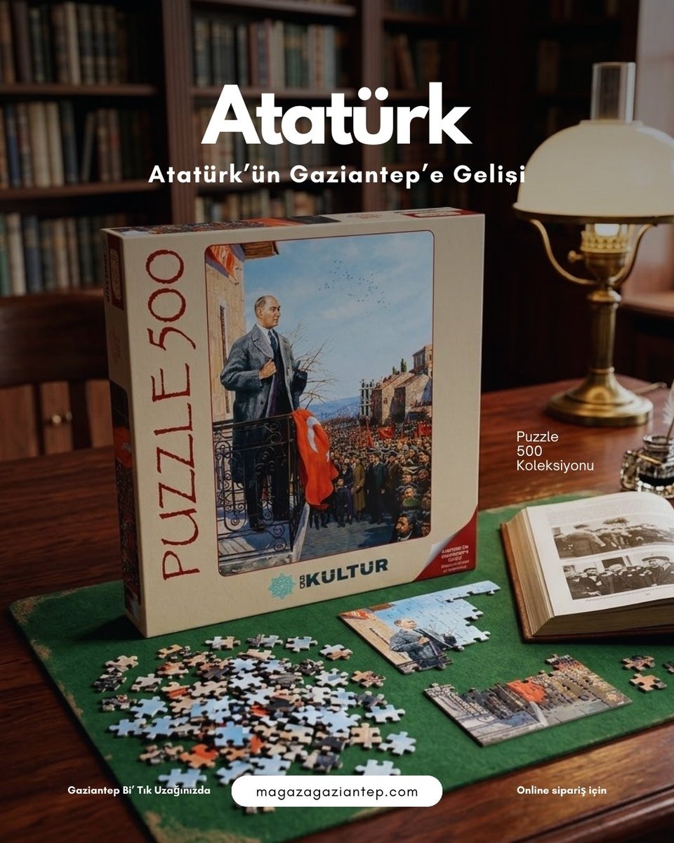 🛒 Sepette %15 indirim kampanyamız geçerlidir. Kampanyalardan yararlanmak için sayfamızı ziyaret edebilirsiniz.

magazagaziantep.com

🧩 Tarihi Parça Parça Keşfedin!

Gazi Mustafa Kemal Atatürk’ün Gaziantep’e gelişini anlatan bu özel sahne şimdi 500 parçalık puzzle ile