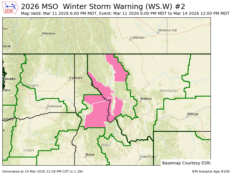 MSO continues Winter Storm Warning valid at Mar 11, 6:00 PM MDT for ...
