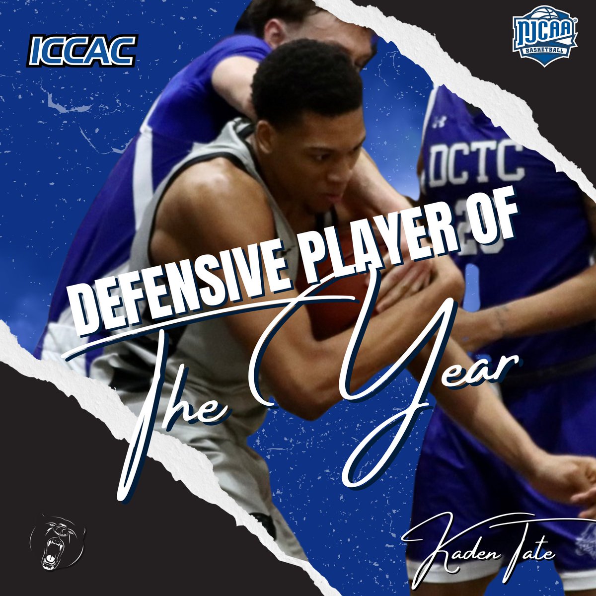 ICCACSports's tweet photo. DII MBB 🏀
2025-26 ALL-REGION 🏅
DEFENSIVE PLAYER OF THE YEAR

In the first year of the award, Kaden Tate was named the ICCAC Division II Men's Basketball Defensive Player of the Year!

Tate anchored the best defensive team in the conference -- leading the league in blocked shots. He was also second in defensive rebounding and had the third-most steals.

#NJCAABasketball 🏀