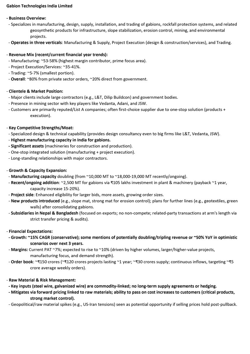 sachprat07's tweet image. Arihant Bharat Connect Conference March '26:

👉Day 3: 

💠Kwality Pharmaceuticals
💠Gabion Technologies India
💠Bhadora Industries
💠Shree Karni Fabcom
💠Oval Projects Engineering

#Kwalitypharma #kpl #gabion #oval #bhadora  #shreekarni #shreekarnifabcom #gtil