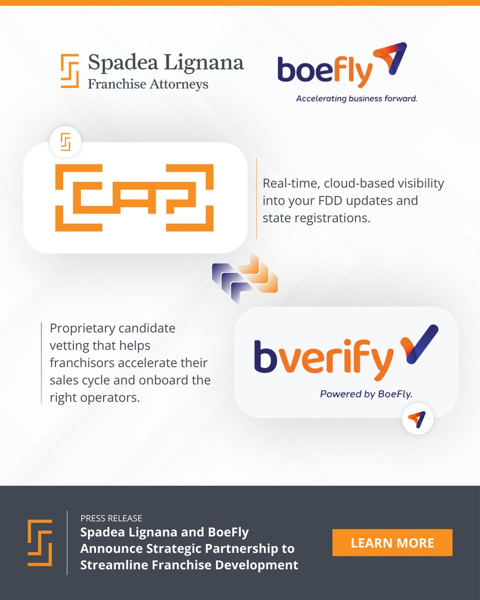 SpadeaLaw's tweet image. We've partnered with @BoeFlyLLC to bring a meaningful integration to franchise development.

#franchising #franchiselaw #franchisedevelopment