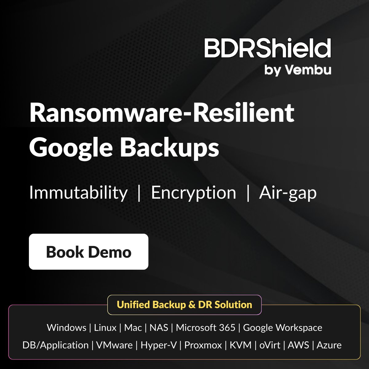 vembutech's tweet photo. Keep Google Workspace data safe from ransomware with encrypted, immutable backups stored securely - on-premises, in the cloud, or BDRShield-hosted.
https://t.co/ivgjkck6Rx
#GoogleWorkspace #SaaSBackup #RansomwareProtection #ImmutableBackup #CloudBackup #CyberSecurity #DataProtection #DisasterRecovery