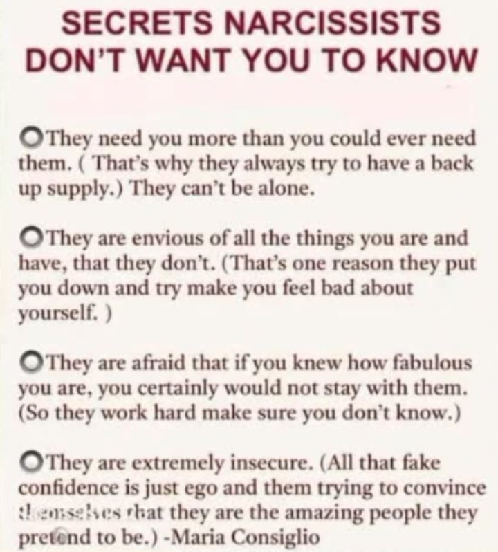 CookieKL's tweet image. These are not #Secrets... 
They become obvious... 
#Narcissists 
👇👇👇👇💯💯💯☣️