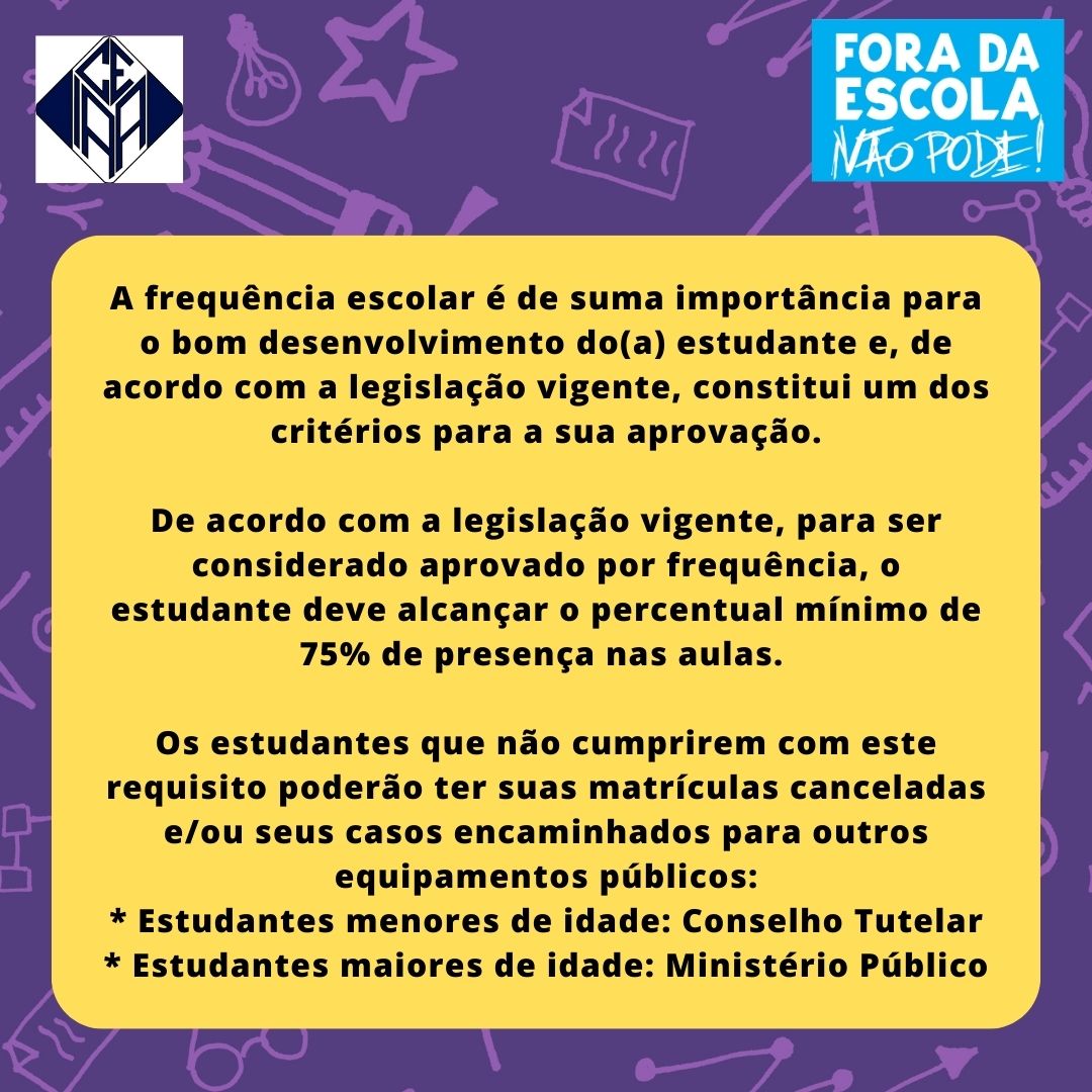 CEIAAOficial's tweet photo. Orientação Educacional em Ação:
Reforçando instruções fornecidas nas reuniões do início do ano letivo: SOBRE FREQUÊNCIA ESCOLAR
Mais informações sobre este e outros assuntos no nosso canal no WhasApp: https://t.co/1lEFO41Mz7 https://t.co/heQsDt18uz