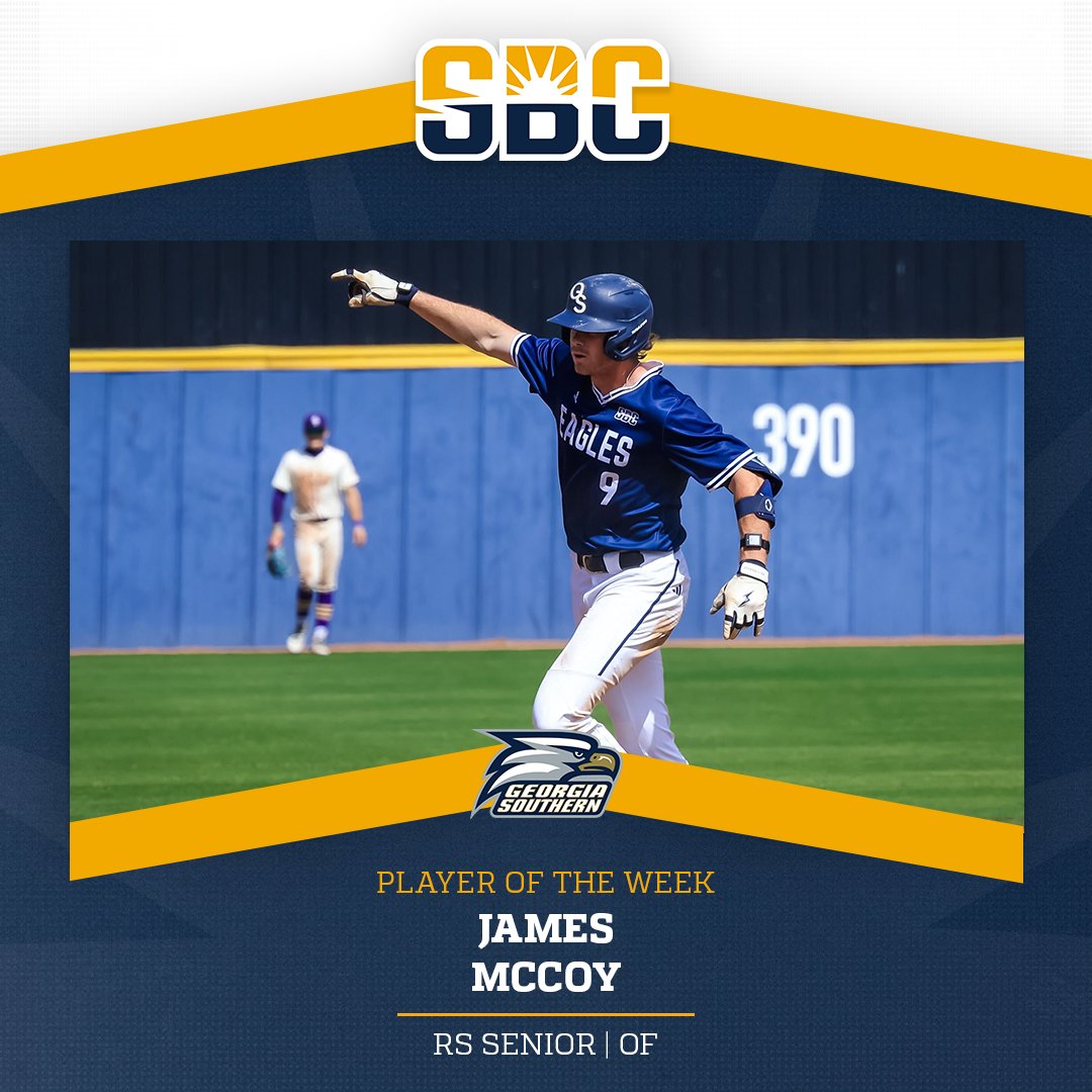 SunBelt's tweet photo. 𝗧𝗛𝗘 𝗥𝗘𝗔𝗟 𝗠𝗖𝗖𝗢𝗬.

@GSAthletics_BSB's James McCoy uses back-to-back four-hit, five-RBI games—with two doubles &amp; three home runs—to secure #SunBeltBSB Player of the Week award. ☀️⚾️

📰 » https://t.co/eDLKeqe47u https://t.co/XAeHBLKSkC