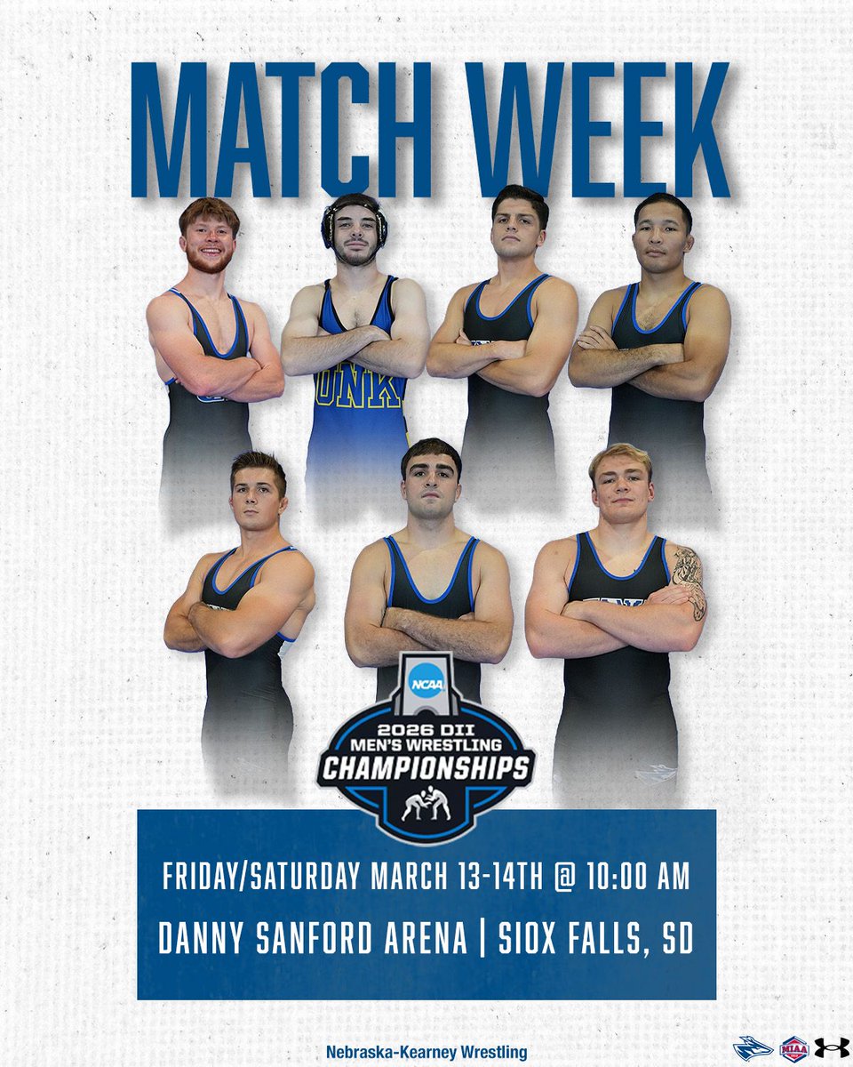loperwrestling's tweet photo. The stage is set. The work is done.
Now it’s time for the biggest weekend of the year.

UNK Wrestling heads to the NCAA DII National Championships this Friday and Saturday.

Let’s pack the stands and show out for the Lopers.
See you there. 🤘 https://t.co/w6kuSLSDVl