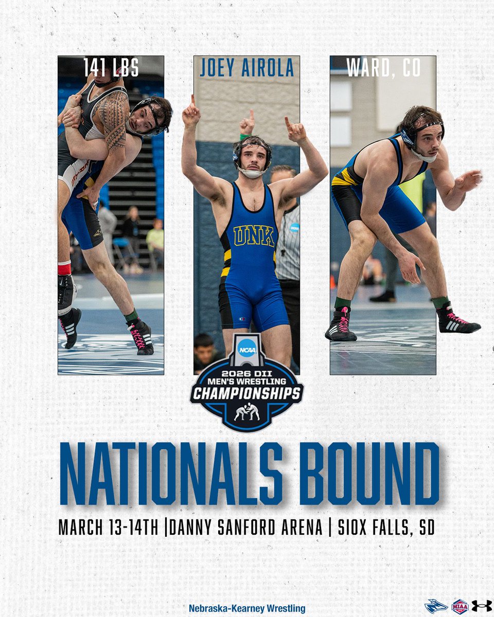 loperwrestling's tweet photo. The stage is set. The work is done.
Now it’s time for the biggest weekend of the year.

UNK Wrestling heads to the NCAA DII National Championships this Friday and Saturday.

Let’s pack the stands and show out for the Lopers.
See you there. 🤘 https://t.co/w6kuSLSDVl