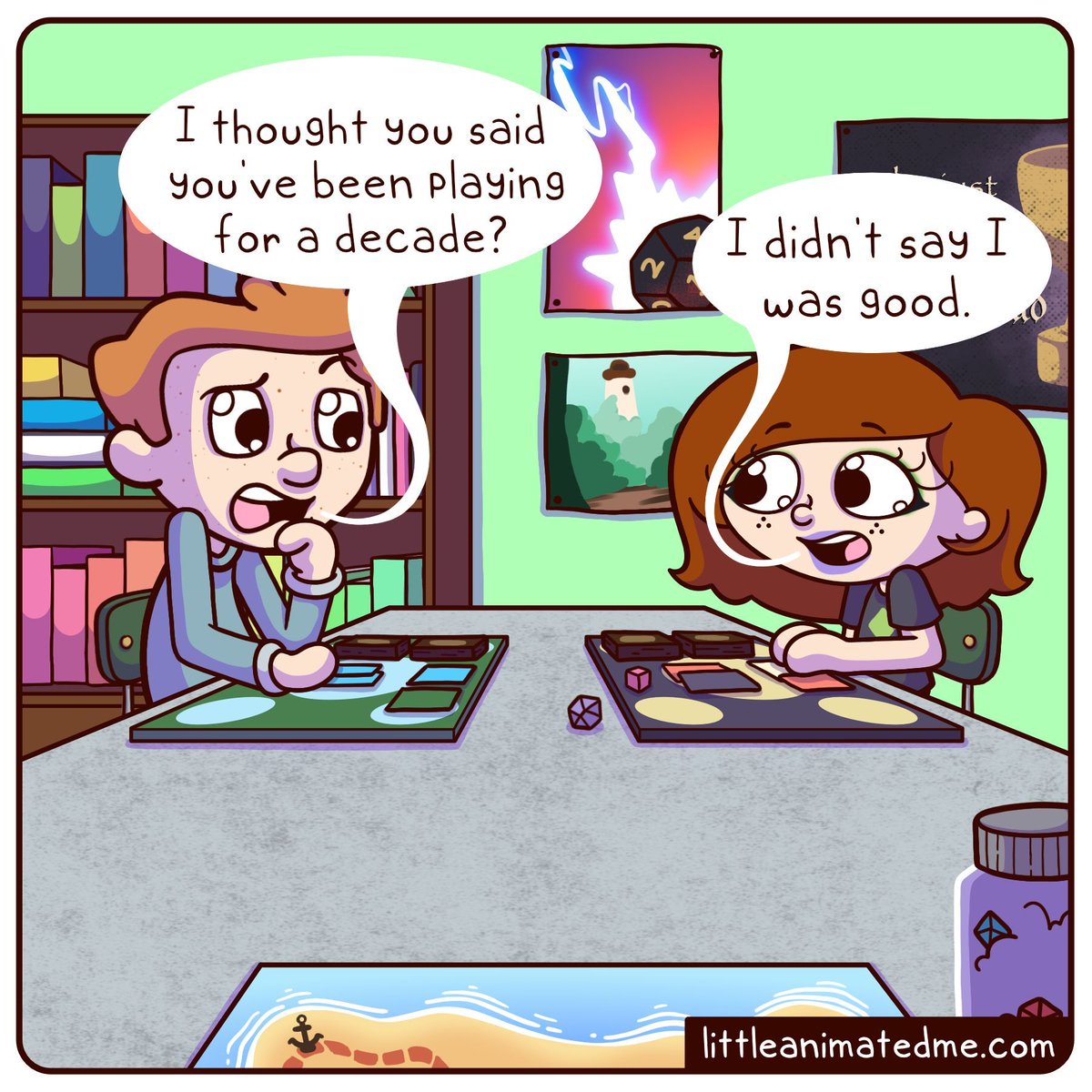 LittleMeComix's tweet photo. I like this game, I never said I was good at it 😆🎲

#comics #comicstrip #gaminglife  #humor #littleanimatedme #MagicMarch #MagictheGatheringCommunity #originalcomic #tabletopgame  #webcomicsofinstagram https://t.co/3BsBaqhYMn