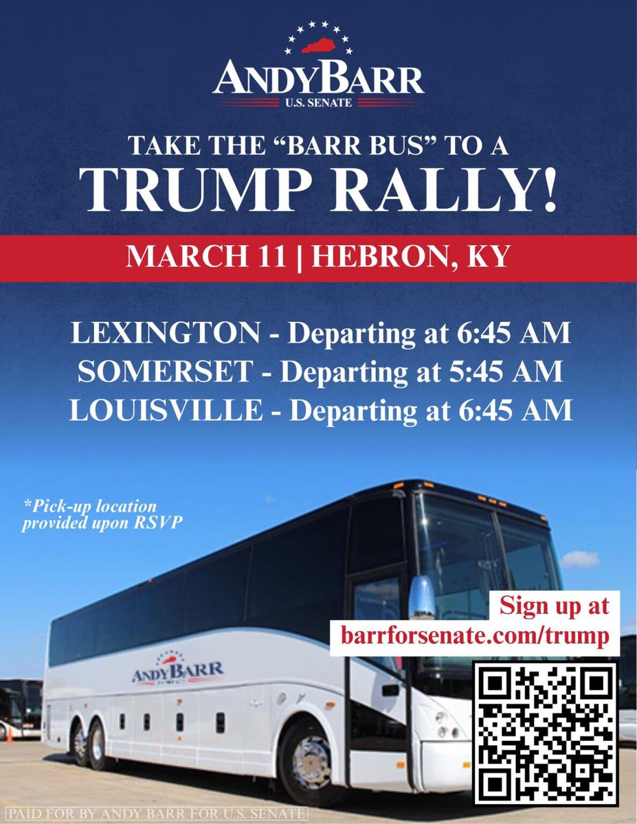 GoldenAgeTimes2's tweet photo. 🚨DESPERATE LIAR: In full panic mode, Thomas Massie ACCUSES  President Trump of PAYING people to attend tomorrow's rally, then redacts Andy Barr's name from the flier to paint a narrative. He did this last week with 2 of Trump's Truth Social posts.

"They're paying to bus people to the Trump event in my Congressional District. What they'l discover is Trump fans in KY-4 and across the entire Commonwealth also support my work on the Epstein files, reigning in spending, ending forever wars, draining the swamp, and food freedom!"

No, dumb ass, this is NOT paying people to attend. It's called providing transportation to people who might not be able to get a ride there. But you wouldn't know that, because you're hardly in your district, unless it's election season.  

Andy Barr is VERY KIND to do this for the people in your district. When is the last time you did anything for them? 

I had a feeling that when I saw Ed Gallrein within 2-4 points of Massie that Tehran Tom would come along & accuse President Trump of paying people to attend. Sorry Tom, he's not a Democrat. The CORRECT screenshot is on the right. 

Massie is the LEAST principled member of Congress. No wonder Ed Gallrein is closing the gap.