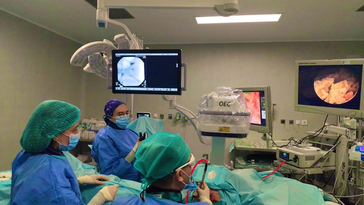ALeonSalas's tweet photo. Seguimos aprendiendo. ECIRS izquierda de litiasis coraliforme completa, doble acceso percutáneo por cáliz inferior y superior. Litofragmentación con láser Thulio y Holmium simultáneamente. Muchas gracias @UrologiaHJRJ @IsMohedano @InfoAeu @hujuanramon  #Huelva #Litiasis #Urología https://t.co/UcPFfueJ1d