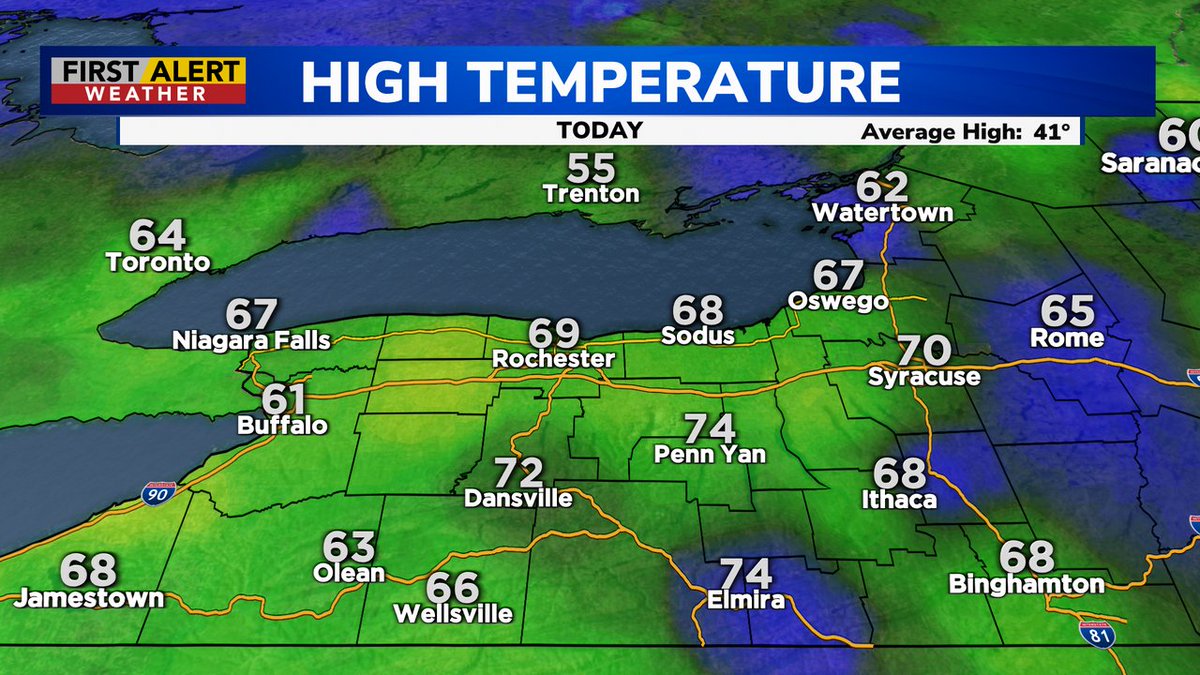WHEC_SPensgen's tweet photo. Another record falls today: 69° (so far today) breaks the old record of 68° for today's date. https://t.co/D3ShImmmwo
