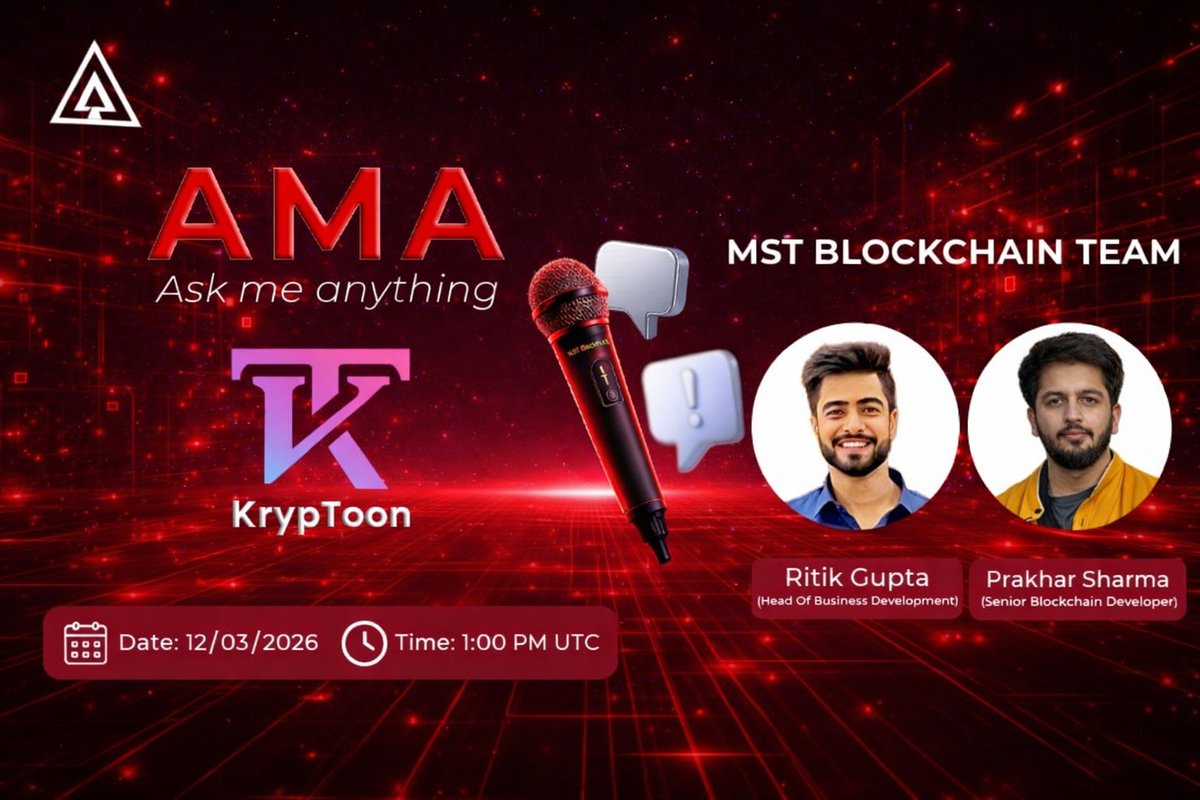 🥳 We’re excited to invite you to join the conversation and ask us anything about #MSTBlockchain with KrypToon! We can’t wait to see you there!

🗓 Date: MAR 12th at 1:00 PM (UTC)

📍Where: x.com/i/spaces/1Xxyg…

💵 Prize Pool: $50

☑️Follow <a href="/MSTBlockchain/">MST Blockchain</a> 
☑️ Join: