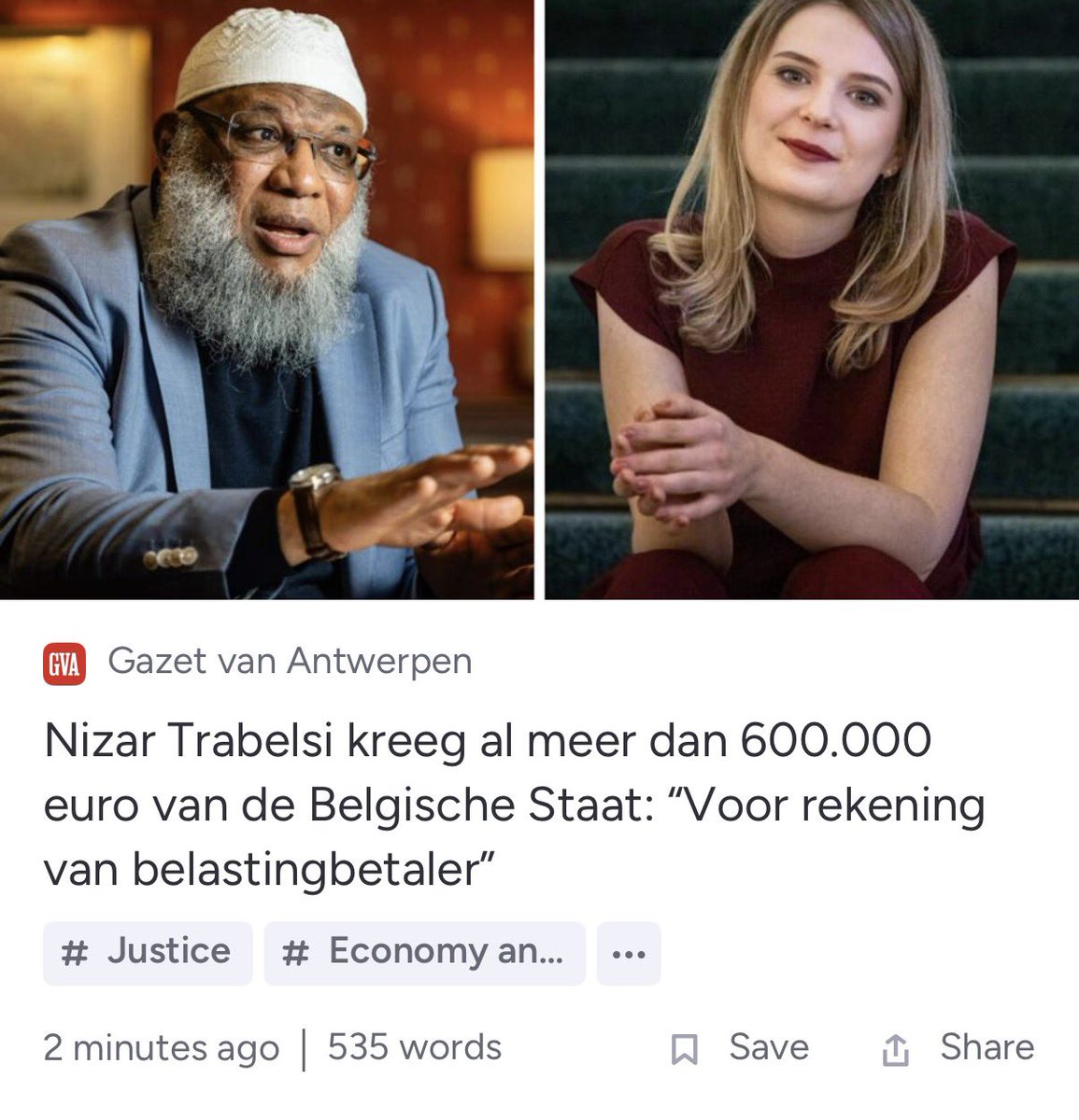 Alsof de €350.000 belastinggeld voor Nizar Trabelsi nog niet volstond, blijkt dat hij in totaal €602.096,92 heeft opgestreken van de Belgische staat. In België lijkt het ondertussen financieel aantrekkelijker om een veroordeelde terrorist te zijn dan een gepensioneerde die een