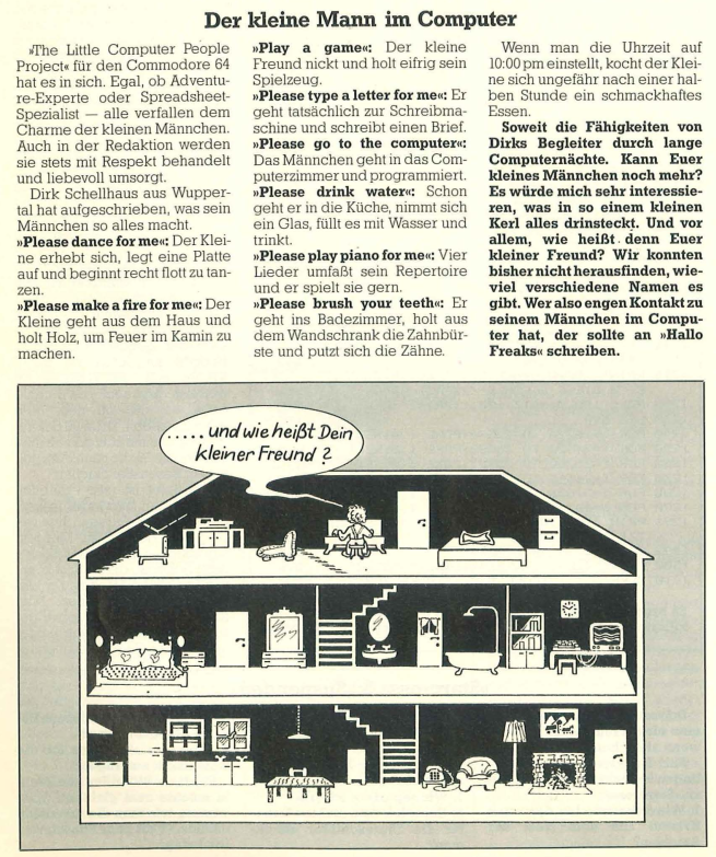 Retrojournal_de's tweet photo. „Der kleine Mann im Computer“
Little Computer People auf dem C64:
Ein virtueller Bewohner mit eigenem Haus, eigenem Alltag – und manchmal sogar eigenem Klavier.
Viele gaben ihrem kleinen Mitbewohner einen Namen.
…und wie hieß Dein kleiner Freund?
#C64 #LittleComputerPeople https://t.co/ZIcLDZEH0w