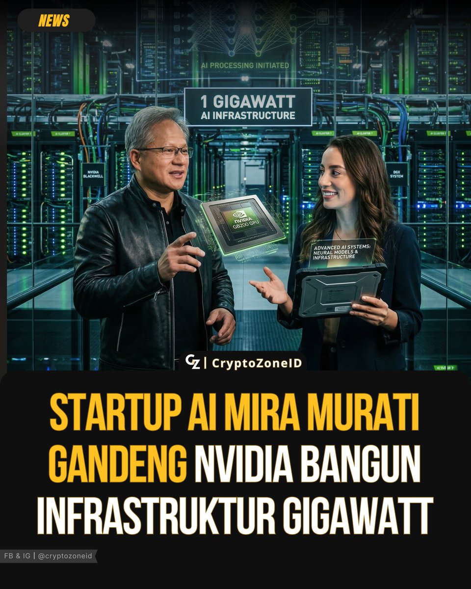 CryptoZonelD's tweet photo. Thinking Machines Lab milik Mira Murati menjalin kemitraan multiyear dengan Nvidia, termasuk investasi besar dan penerapan hingga 1 GW sistem AI Vera Rubin. Kolaborasi ini bertujuan memperkuat infrastruktur pelatihan AI dan pengembangan model AI generasi baru. https://t.co/gZT8vStI7r
