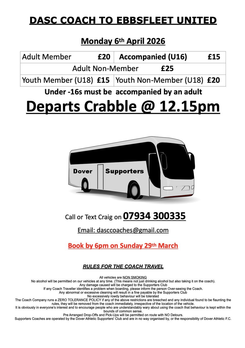 DASC_Coaches's tweet photo. Don’t forget to book on our upcoming coaches. https://t.co/yXcmTEAnRW