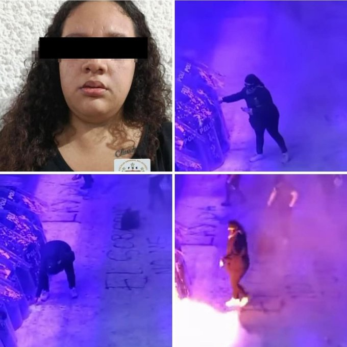 DiogenesCinico2's tweet photo. La terrorista, disfrazada de mujer feminista que el #DiaInternacionalDeLaMujer #8M2026 prendió fuego a policías de #Campeche fue detenida

Podría pasar hasta 20 años en prisión, se me hacen pocos para una acción terrorista como la que llevo a cabo 

Ojalá se pudra en prisión https://t.co/hGHuzvDZ46