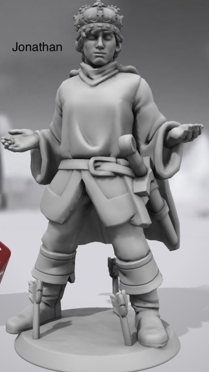 AuthorAlesa's tweet image. A tiny Jonathan figurine I put together on Hero Forge. He stands boldly in the aftermath of a hail of arrows with a smirk and a stance that says, "bring it on."

#fantasy #bookcharacter #epicfantasy 
 #characterart