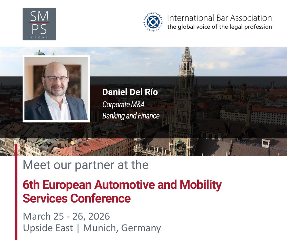 legalsmps's tweet photo. Our Partner, Daniel del Río, will participate in the “6th European Automotive and Mobility Services Conference”, to be held in Munich on March 25–26, where legal leaders and industry executives will examine the structural challenges reshaping the automotive and mobility sectors. https://t.co/6wZPnSbDC5