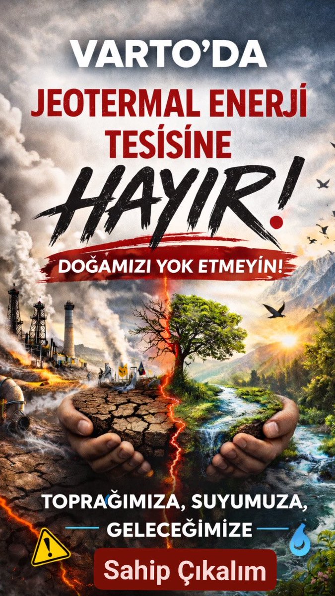 Tune kirina xwezayê tune kirina mirovahiyê ye , bêav bêtav bêax û bêheva nayê jîyan kirin. Hewceye em li ferqa girîngiya parastina xwezayê de bin. Jîyana bitendurist û domdar bi xwezayê dibe. Gelê Gimgimê tesîsa jeotermalê naxwaze! 
#vartoi̇stemiyor 
#VartodaJeseHayır