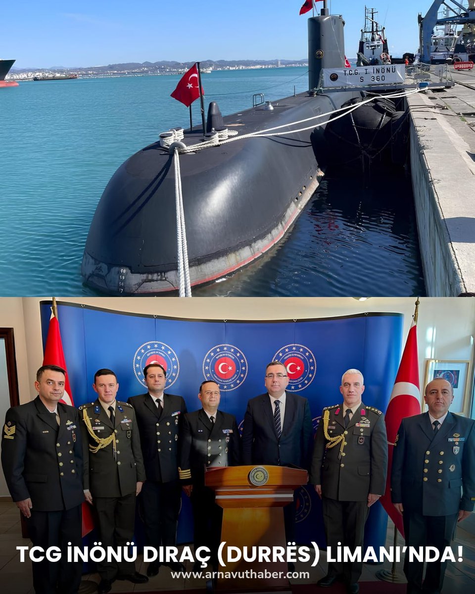 arnavuthaber's tweet image. TCG İNÖNÜ, Arnavutluk’un Durrës Limanı’nı Ziyaret Ediyor! 

Türk Deniz Kuvvetleri’ne ait TCG İNÖNÜ denizaltısı, İtalya’da gerçekleştirilen DYNAMIC MANTA-26 Tatbikatı sonrasında 10–13 Mart 2026 tarihleri arasında #Arnavutluk’un Dıraç Limanı’na bir liman ziyareti gerçekleştiriyor